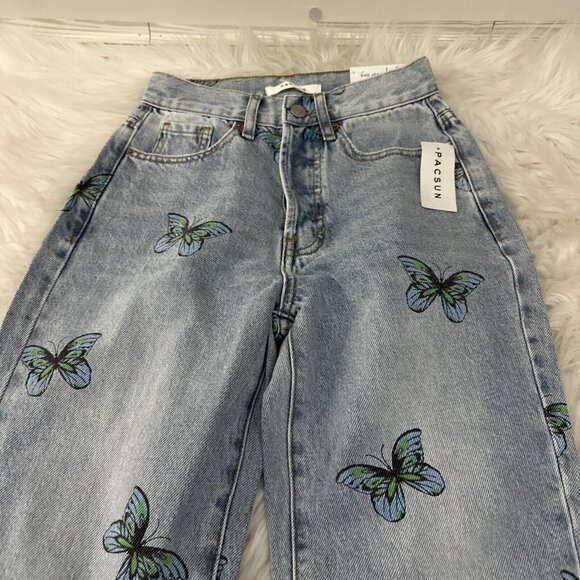 PACSUN womens NWT Dad Jeans Butterfly pattern 22 light wash y2k - Picture 9 of 16
